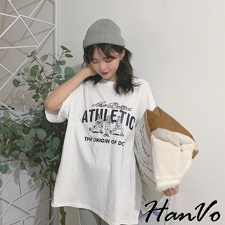 【HanVo】EXERCISE運動圖案棉料T恤 韓國百搭顯瘦圓領短袖上衣 韓版簡約日常T 女生衣著 A01-1422