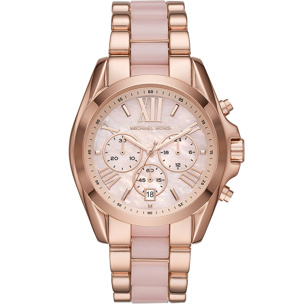 【MICHAEL KORS】 羅馬假期計時腕錶-玫瑰金色x粉紅色 MK6830 43mm 現代鐘錶