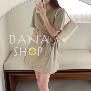 【台灣現貨】短袖洋裝 DANA 3色 韓系綁帶圍裙式短袖連衣裙 短洋裝A字裙