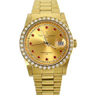 范倫鐵諾.古柏手錶 白鑽外框紅鑽鋼錶 NEV136