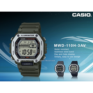 CASIO 手錶專賣店 國隆 MWD-110H-3A 數位男錶 強悍金屬 軍綠 膠質錶帶 防水100米 MWD-110H