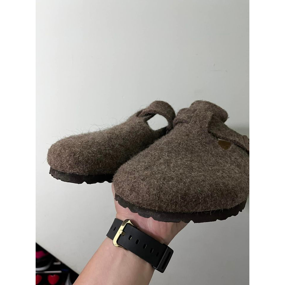 Birkenstock Boston 可可色 羊毛氈款 半包拖鞋