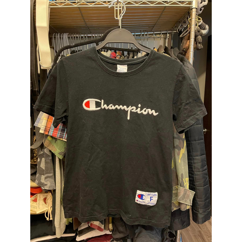 Champion LOGO 短袖 棉質 素T恤 黑 女【S】