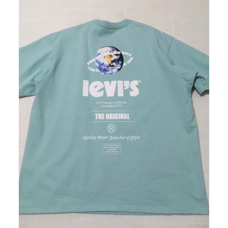 Levi’s 復古 重磅 厚磅 logo 地球 湖水綠 寬鬆版 短袖 T恤 Tee 潮T Levis