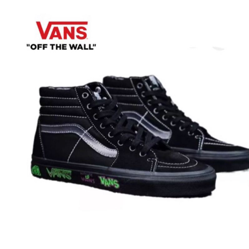 代購正品 VANS SK8 HI 全黑 帆布鞋 塗鴉 螢光 設計 正品代購 滑板鞋高筒