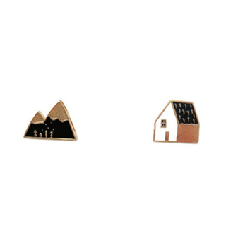 台灣現貨 小山 房屋 黑色 金屬 可愛 胸針 造型飾品 愛睏包裝