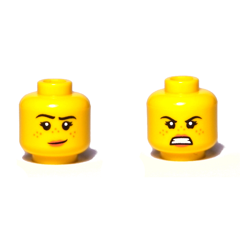 LEGO 樂高 黃色 人偶頭 雙面臉 女生 雀斑 粉紅色嘴唇 微笑/憤怒圖案 3626cpb2592