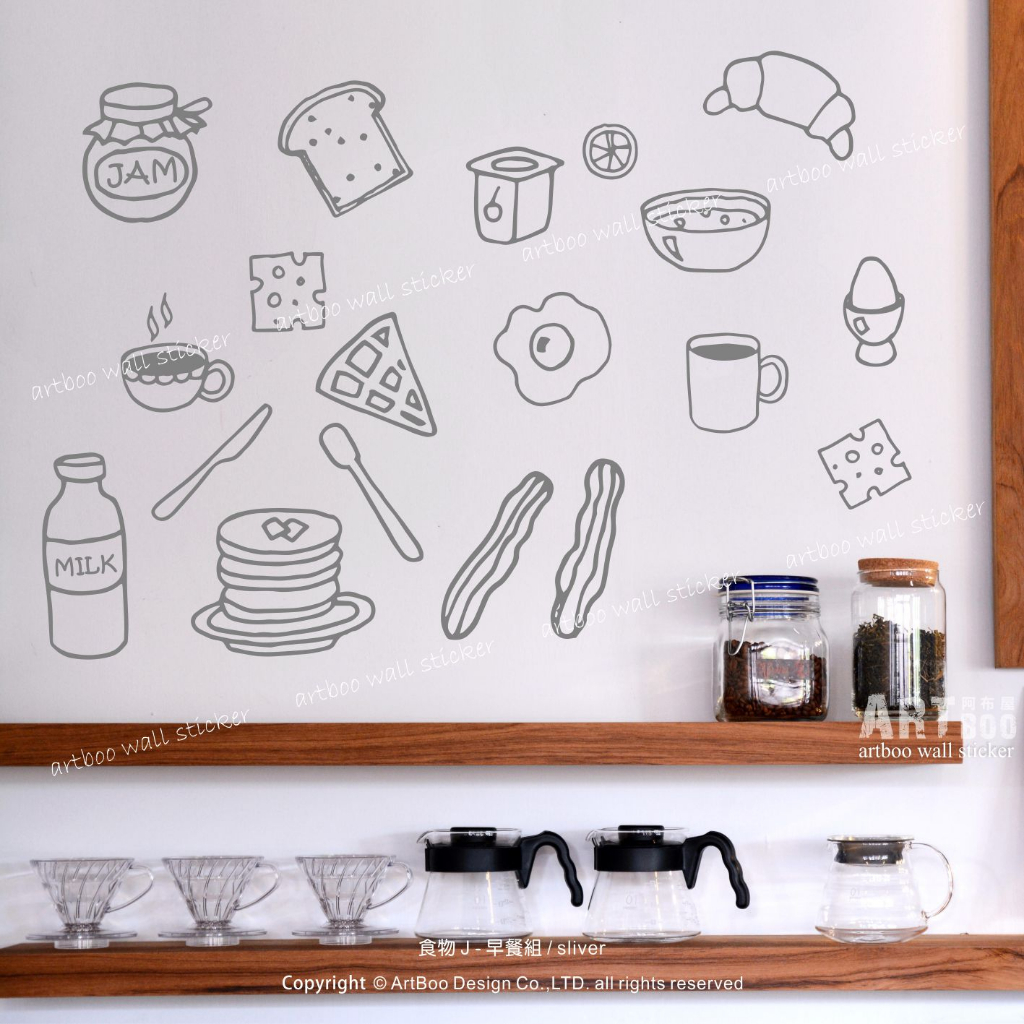 玉米甜》食物-早餐組FOOD-J‧壁貼 窗貼 早午餐廚房佈置 果醬 吐司 鬆餅
