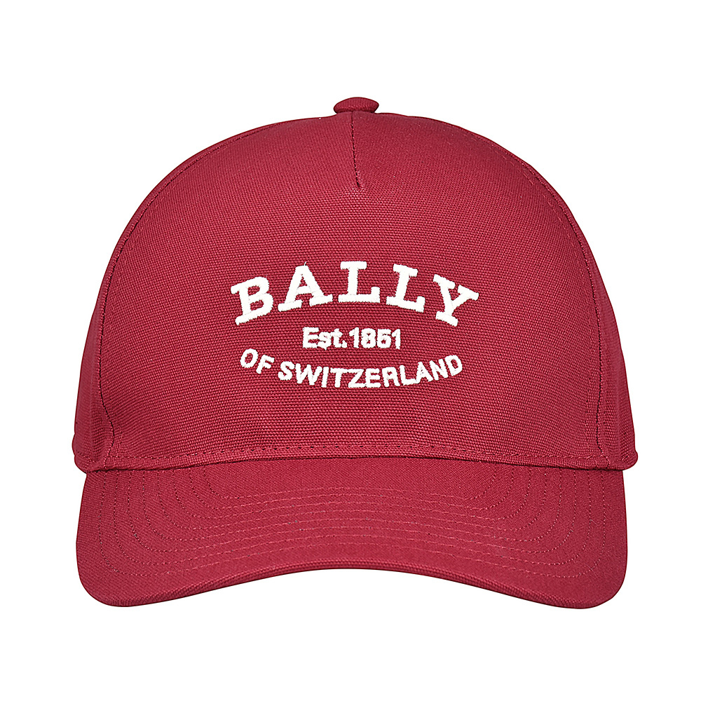BALLY白字刺繡LOGO棉質棒球帽(紅)