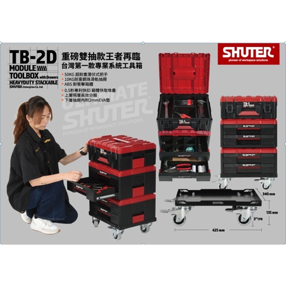 SHUTER 樹德 TB-2D 職人旗艦重載雙抽屜工具箱 !!!免運!!! 100%台灣製系統工具箱 零配件強化 五金盒