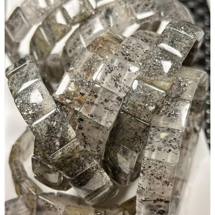 天然-銀超七 銀雲母 亮晶晶 方塊手排環 11.5mm+【單圈】ღ手鍊項鍊加裝吊墜不含項鍊開運掛飾吊飾