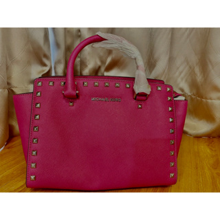 MICHAEL KORS Selma Stud Leather Raspberry pink側背包可手提 全新未使用