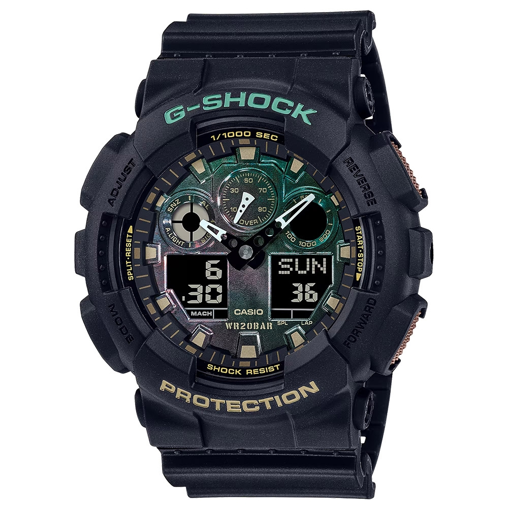 CASIO 卡西歐 G-SHOCK 鏽鐵設計 時尚風格雙顯腕錶(GA-100RC-1A)