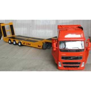 [丸山建機模型店]---VOLVO FH16橘紅色二軸拖頭+三軸板車 1/32模型---散裝無盒