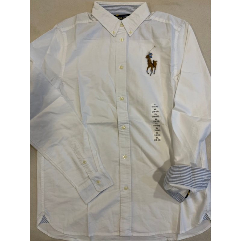 RL Ralph Lauren Polo 大男童/女大人可 白色大彩馬襯衫 XL(18/20) L(14/16)