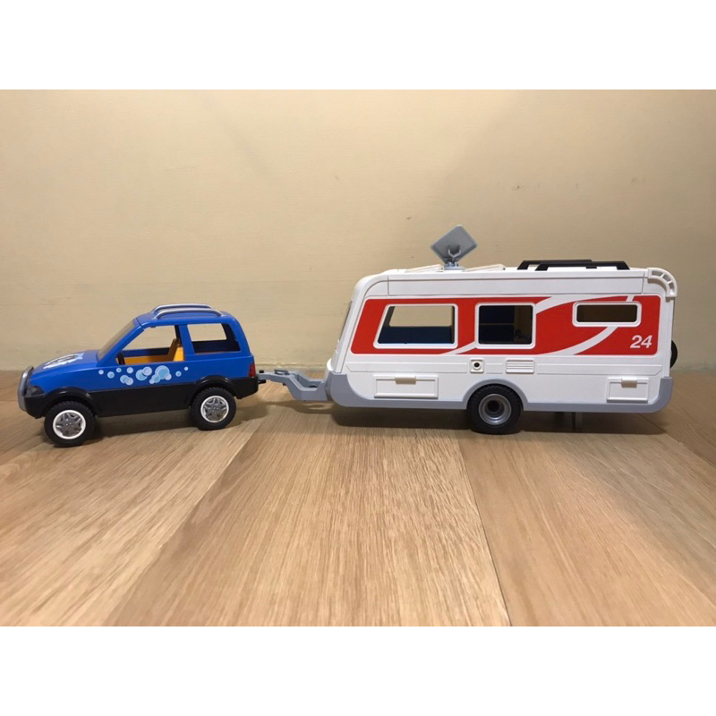 （二手，8成5新）摩比人 Playmobil 6513露營拖車+Playmobil 9278寵物美容汽車（只賣藍色小車）