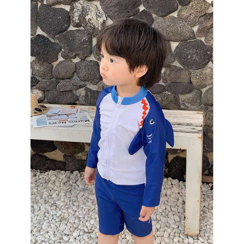 【小貝殼】男童長袖鯊魚兩件式泳衣