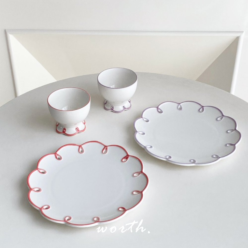 渥思【現貨】韓系復古波浪浮雕盤 陶瓷盤 甜點盤 蛋糕盤