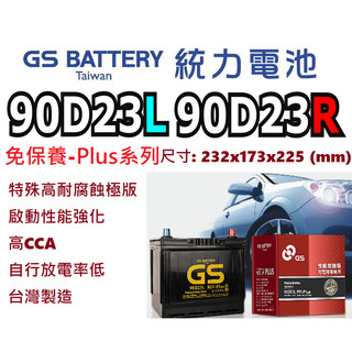 GS 統力 傑士 汽車電瓶 90D23L 90D23R (55D23L 55D23R 75D23L 75D23R 適用)
