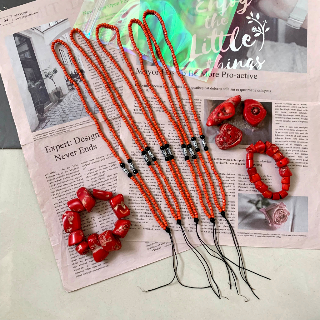 『開運小物』紅珊瑚項鍊+珊瑚手鐲+珊瑚墜子 飾品 收藏品