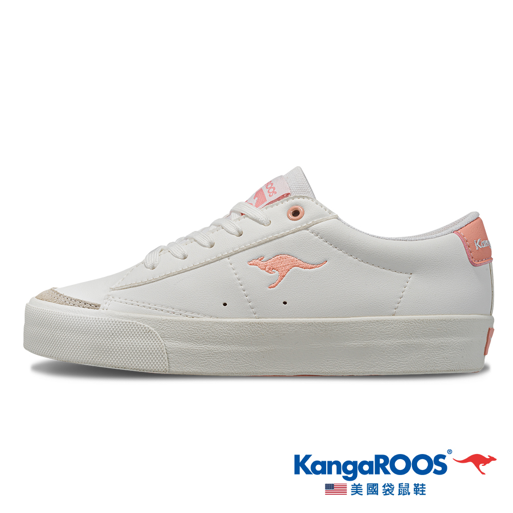 【KangaROOS 美國袋鼠鞋】女鞋 COURT 美式復古 休閒鞋 平底鞋 (白/粉-KW31633)