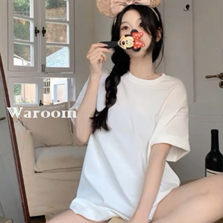 Waroom|現貨實拍 韓國不起皺質感多色反摺袖坑條情侶款素T|女裝|包色款|寬鬆上衣|短袖上衣|圓領T恤 9006