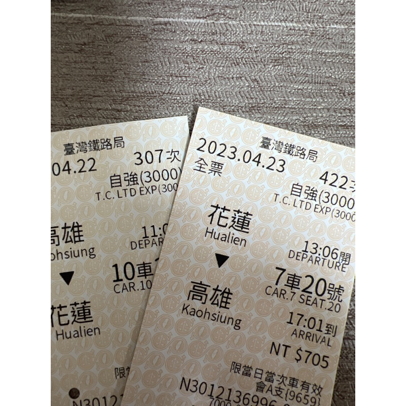 高雄-花蓮 台鐵紀念車票