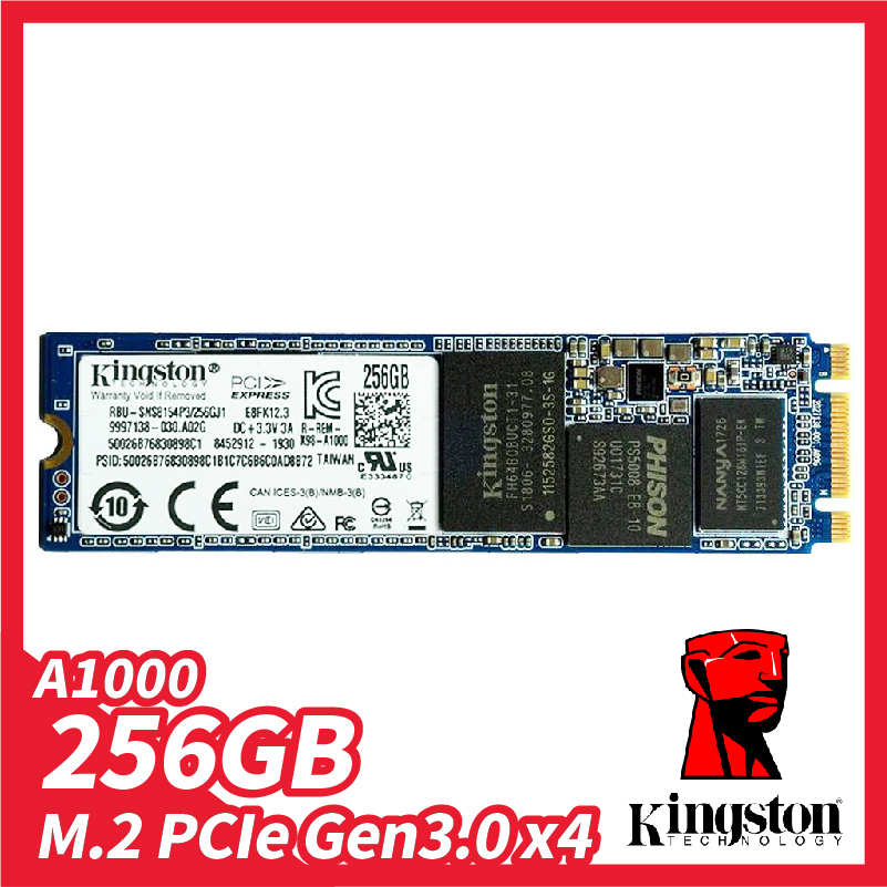 256GB A1000｜Kingston 金士頓｜PCIe NVMe M.2 2280 固態硬碟 SSD（送掃毒軟體 )