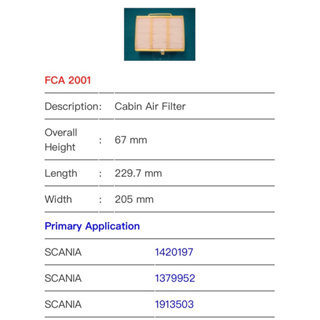 <ST上珽>SCANIA 114 340P 冷氣濾網 FILDA 1420197/FCA-2001