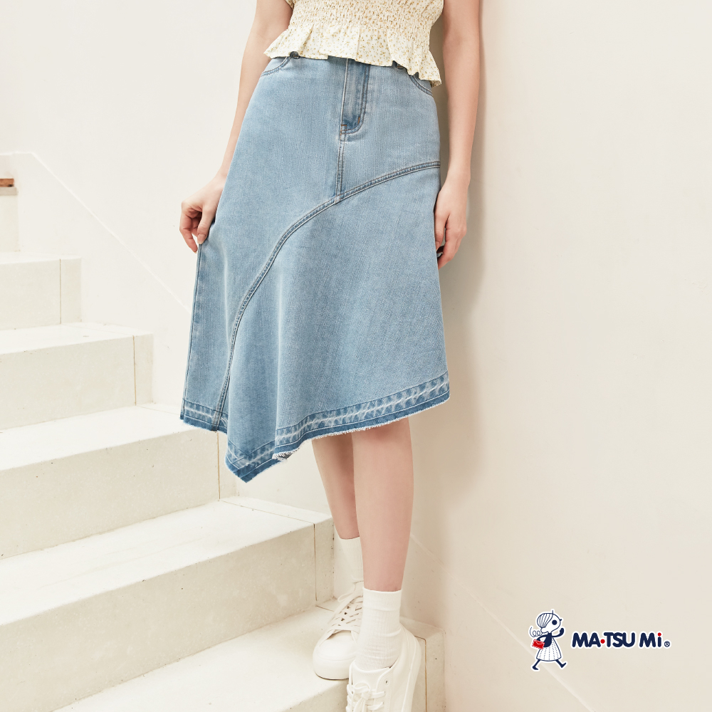 MA‧TSU Mi A字裙襬不對稱剪裁牛仔短裙(深藍)