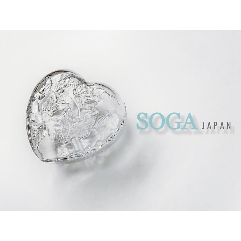 日本 SOGA JAPAN 曽我ガラス株式会社 精美 玻璃 心型 玫瑰雕花 收納 餐盒 冰碗 水果盤 沙拉碗 點心盒