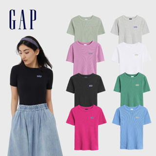 Gap 女裝 Logo純棉緊身羅紋短版上衣短袖T恤 女友T系列- 多色可選(400960)