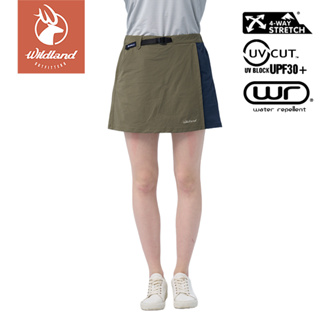 【Wildland 荒野】N66彈性抗UV拼接機能褲裙 女 0B11365-169 鼠尾草綠 | 舒適彈性防曬短裙