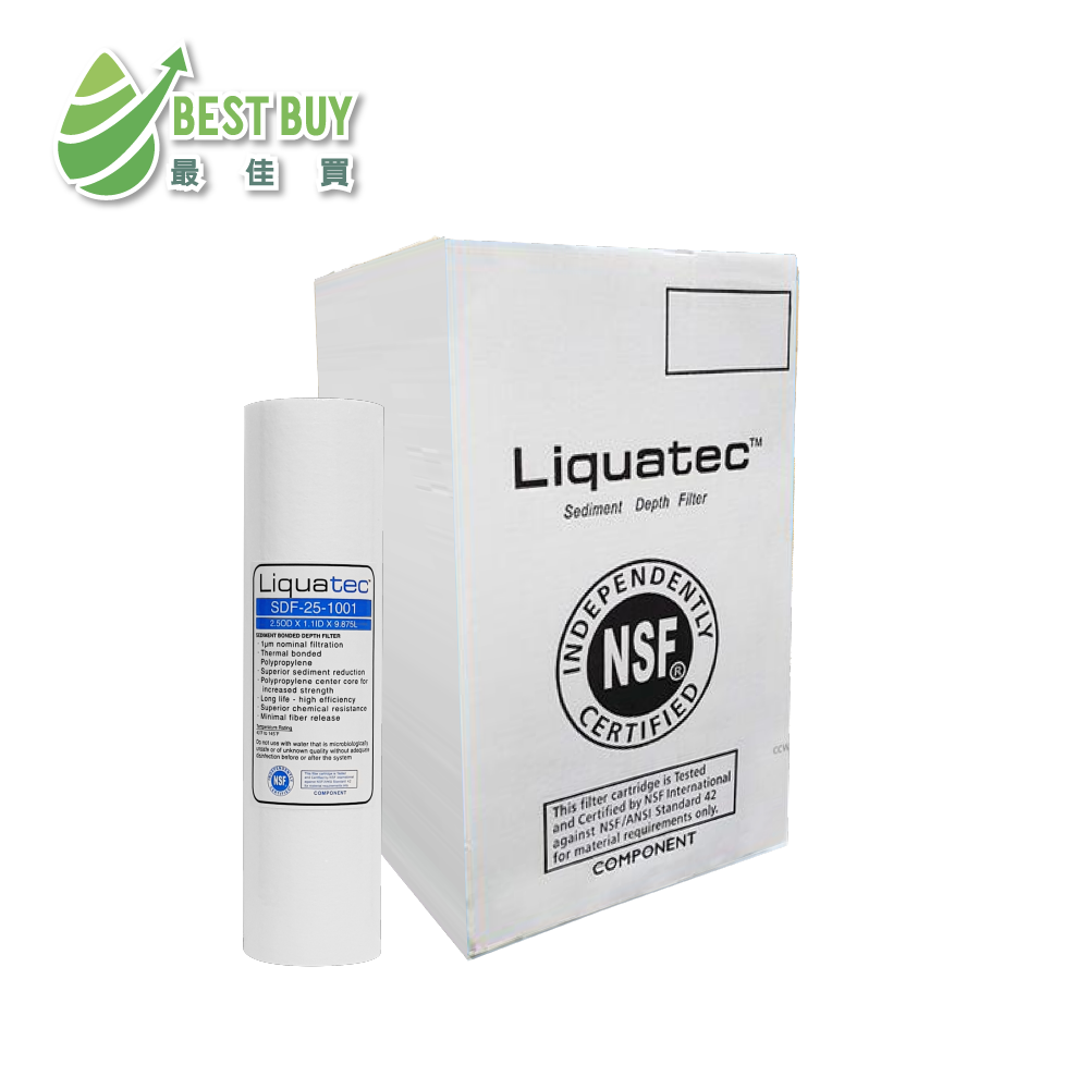 *最佳買* 美國LIQUATEC NSF/ANSI雙認證10吋1微米/1U棉質PP過濾棉濾心RO淨水機/前置濾心3825