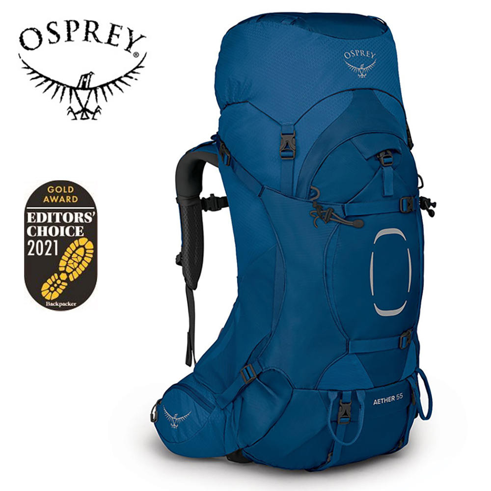 【Osprey 美國】Aether 55 輕量登山背包 男 深海藍｜健行背包 徒步旅行戶外後背包