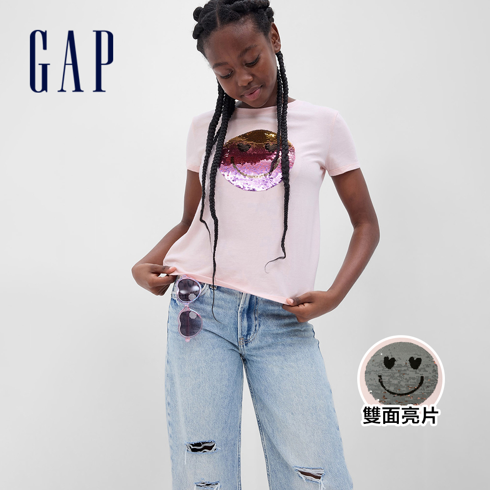 Gap 女童裝 純棉雙面亮片短袖T恤-粉色(622306)