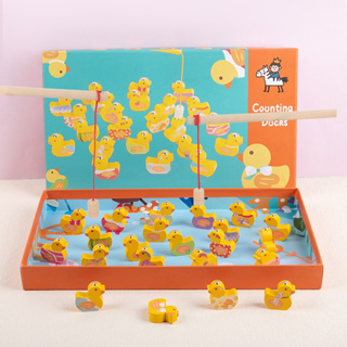 木製釣鴨子算數運算遊戲盒 數學加減法教具 磁性釣魚玩具 木製釣魚玩具 數學教具 數字分解桌遊 鴨子釣魚