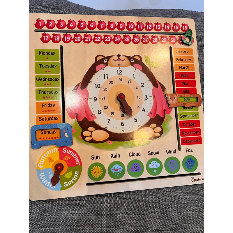 「美國帶回」兒童學習時鐘蒙特梭利時間月曆木製玩具