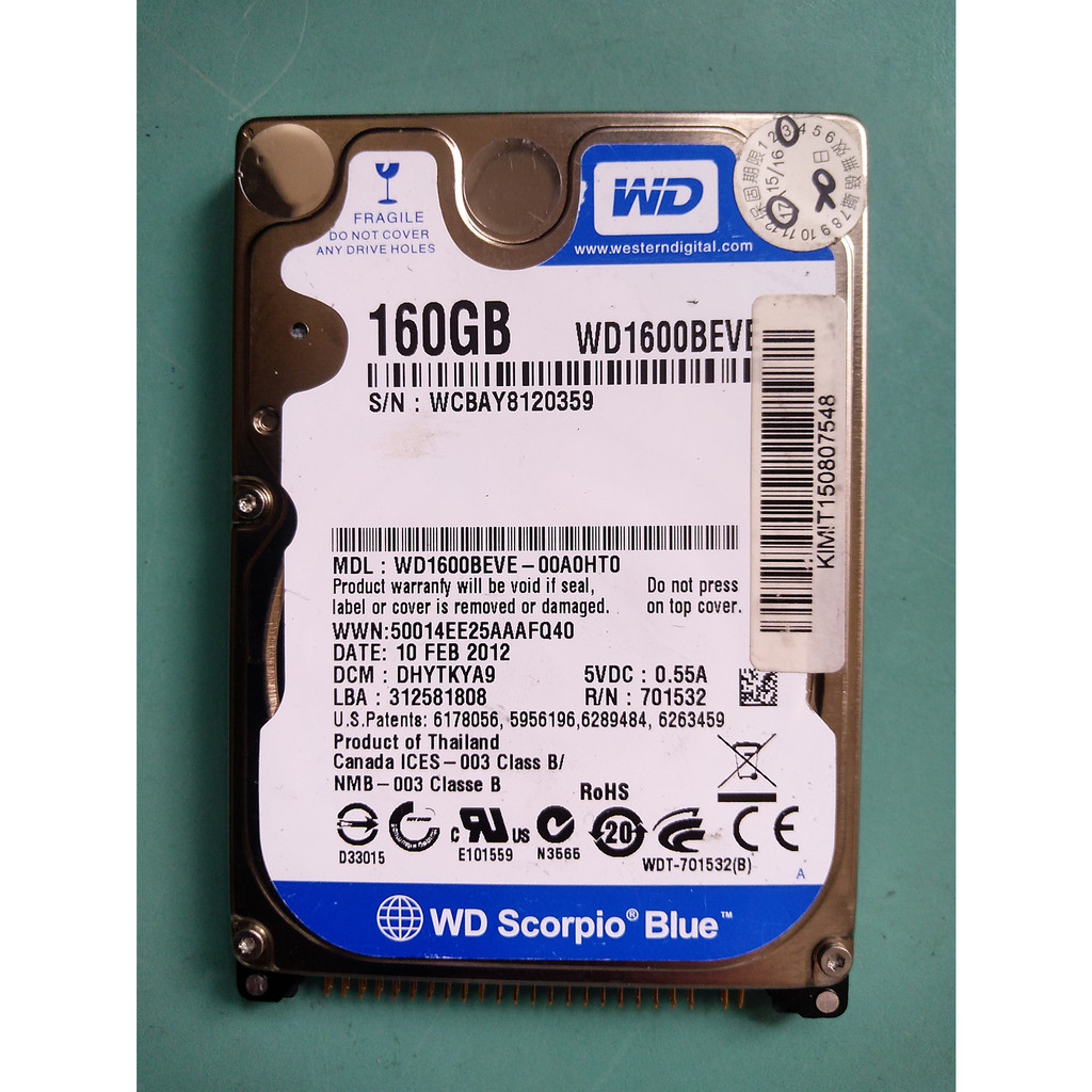 (經典) WD藍標 2.5吋 IDE筆電硬碟 160GB(160G) WD1600BEVE-00A0HT0 [215]