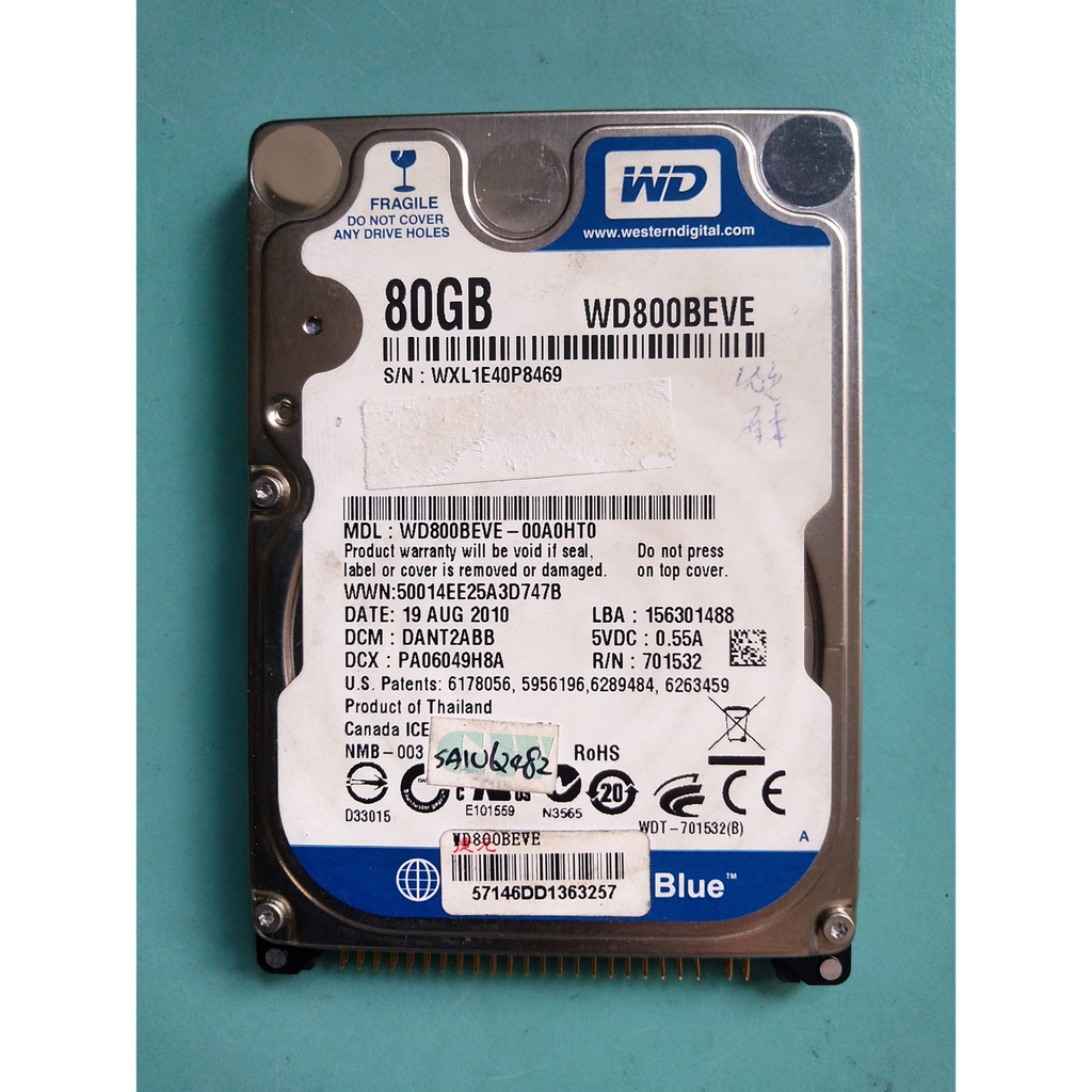 WD藍標 2.5吋 IDE筆電硬碟 80GB(80G) WD800BEVE-00A0HT0 不良 (216)