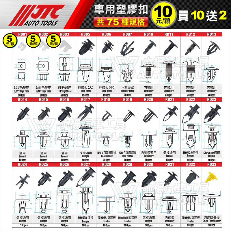 【小楊汽車工具】JTC 車用塑膠扣 卡榫 釦子 扣子 膠扣 零件 塑膠粒 塑膠扣 內飾板 保桿 擋泥板 腳踏板 隔音條