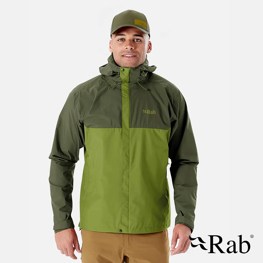 伊凱文戶外 Rab Downpour Eco Jacket 輕量防風防水連帽外套 男款 軍綠/白楊綠