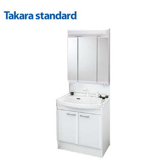 【Takara-standard】日本進口75CM琺瑯雙門浴櫃組+三面收納鏡附照明(ABS)防潮、不發霉