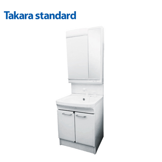 【Takara-standard】日本進口60CM琺瑯雙門浴櫃組+雙門收納鏡附照明(ABS)防潮、不發霉