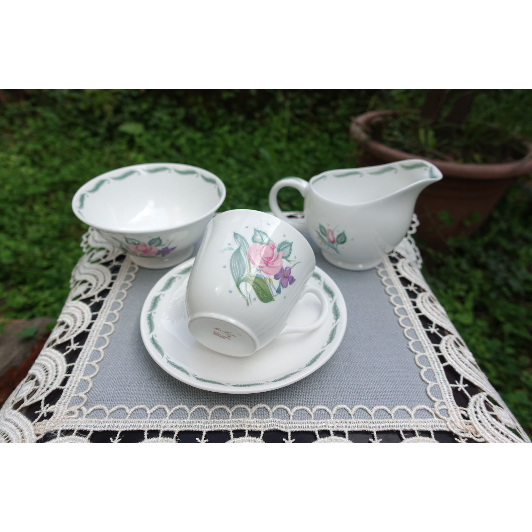 【Sunshine Antiques】Susie Cooper - Fragance 英國骨瓷 杯組 茶杯 糖碗 牛奶壺