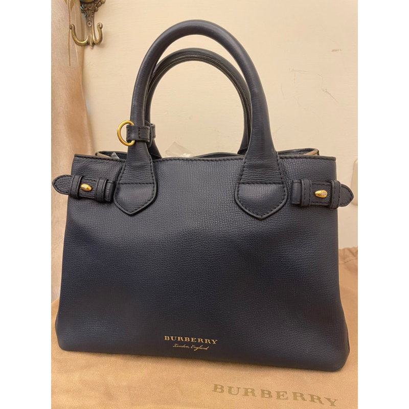 【BURBERRY】經典Banner皮革拼接格紋中型手提包/肩背斜背包2用