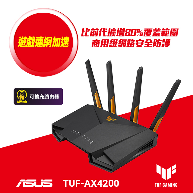 拆封品)ASUS 華碩 TUF GAMING TUF-AX4200 Ai Mesh WiFi 6 Gigabit軍規電競