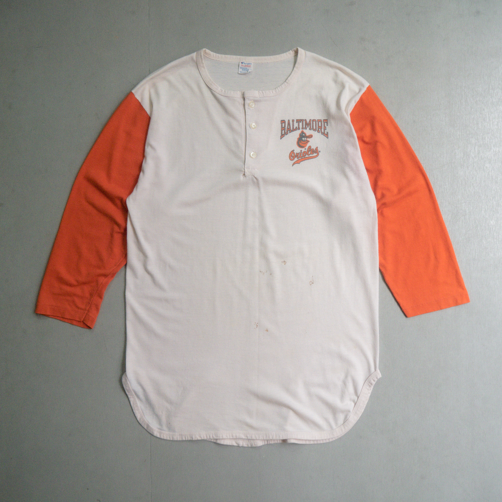 《白木11》 80S CHAMPION 3/4 HENLEY TEE 美國製 橘色 巴爾的摩 金鷹 七分袖 亨利領 T恤