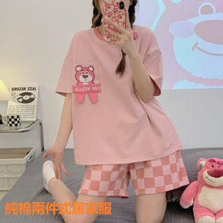 新款女士居家服 少女睡衣 短袖短褲套裝 家居服可外穿套裝 圓領套頭透氣純棉套裝