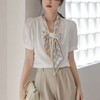 衣時尚 短袖襯衫 白襯衫 雪紡襯衫S-XL夏季設計感小眾白色襯衣N194-06132 ES17